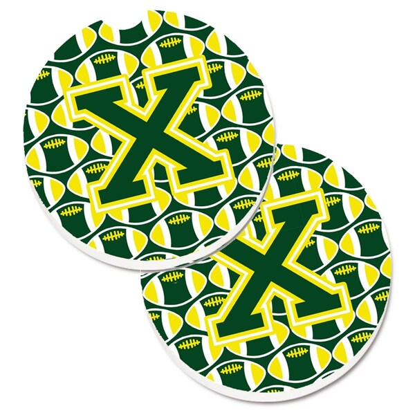Carolines Treasures Letter x Football Green and Yellow Set of 2 Cup Holder Car Coaster CJ1075-XCARC - main